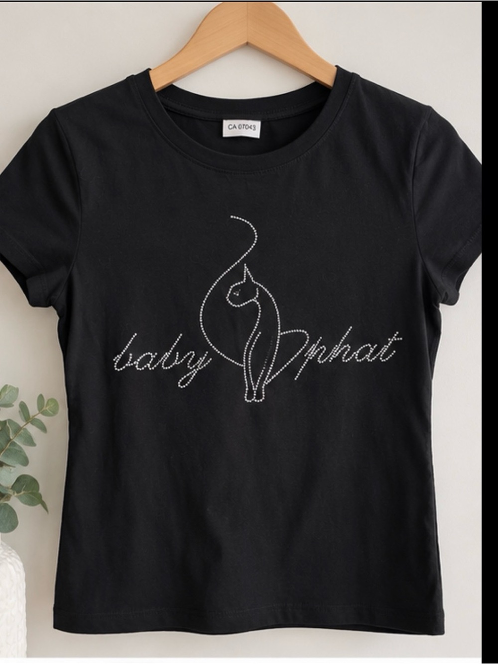Baby Phat Women’s Black Rhinestone Logo T-Shirt Y2K